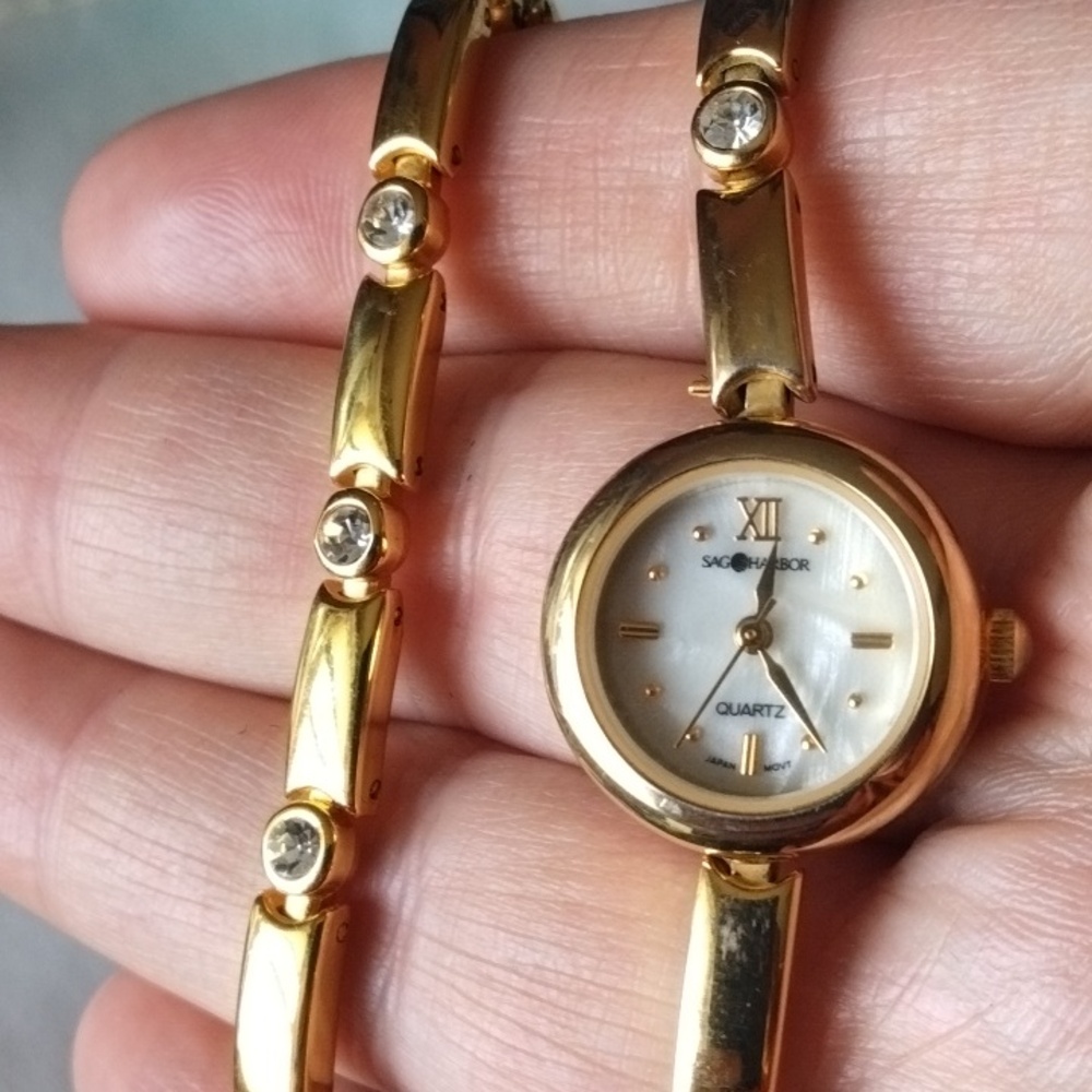 Elegant Gold Watch And Bracelet with Crystal Accents